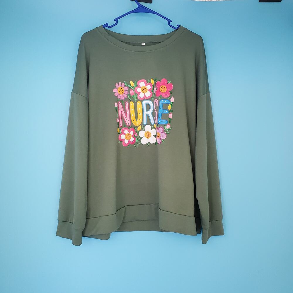 Unbranded Nurse Top Women's Size XXL Long Sleeve Floral